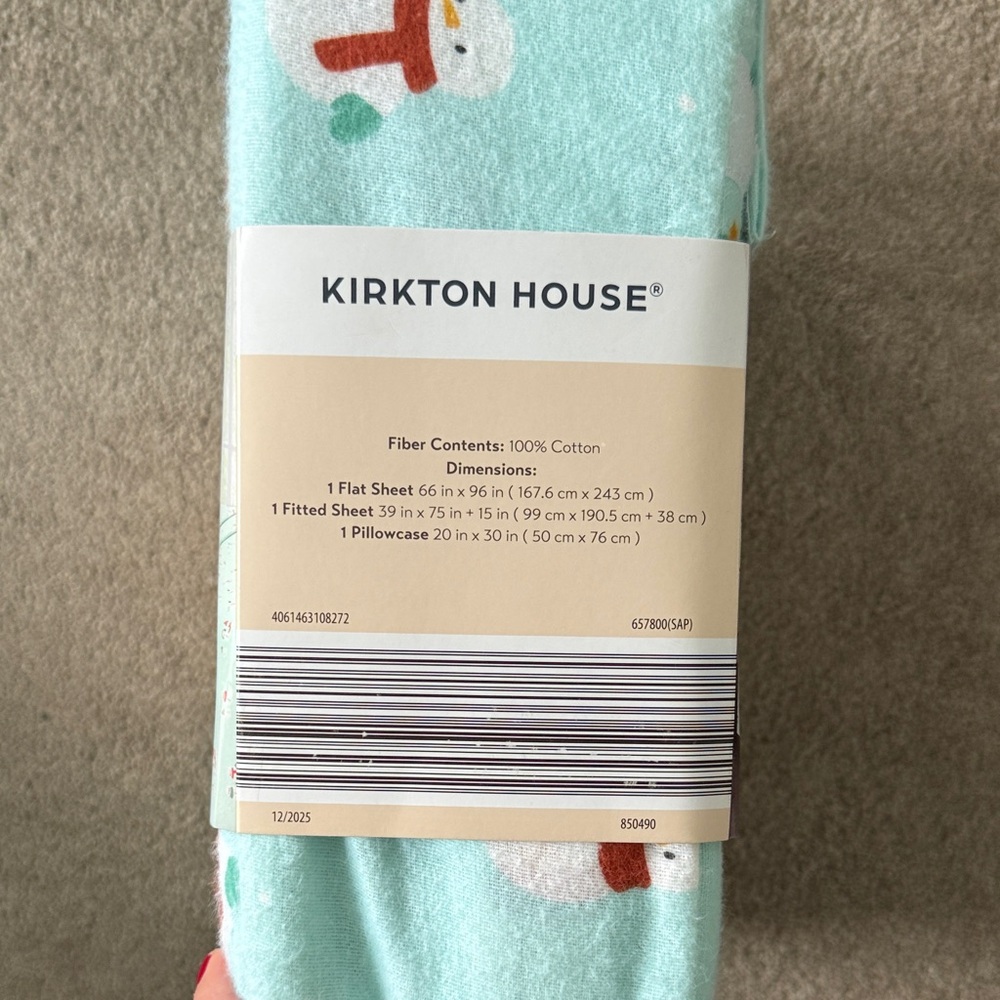 Kirkton House Mint Green Snowman Flannel Sheet Set - Picture 4 of 5